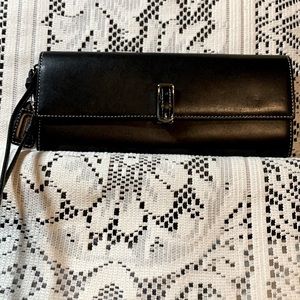 Coach Black Leather Wristlet/Wallet with very unique hinge clasp closure